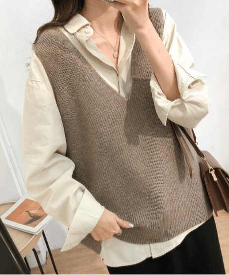 v-neck knit vest / 4color　hm2611