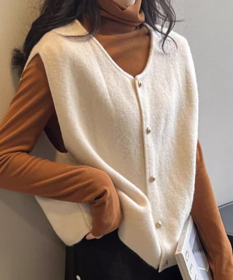 gold button knit vest / 6color　hm1835