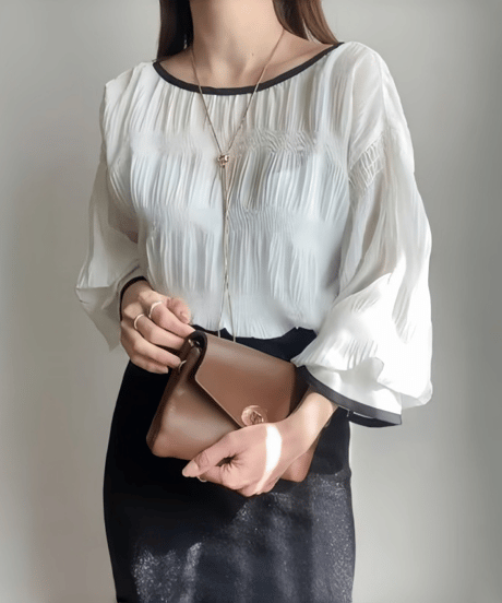 ribbon pleated blouse / 3color　hm2970