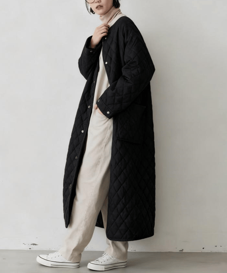 collarless quilted coat　hm2686