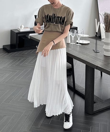 asymmetric pleated skirt / 2color　hm2834