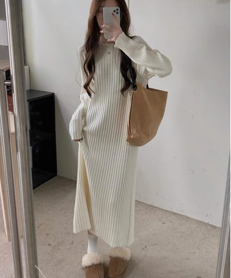 ribbed knit maxi dress / 2color　hm2674