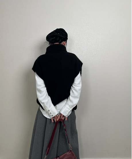 high-neck loose knit vest / 2color　hm1760