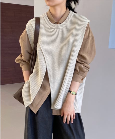 side slit knit vest  / 4color　hm2625