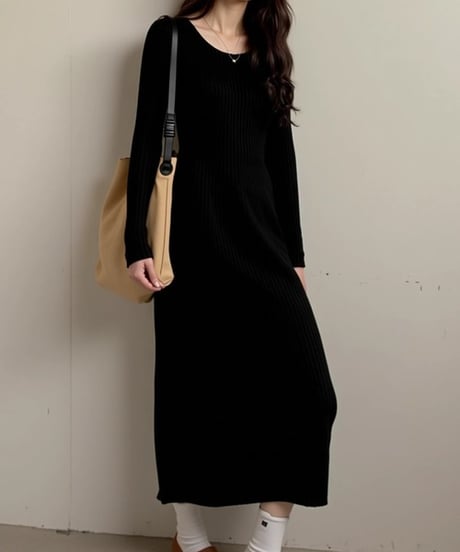 ribbed knit maxi dress / 2color　hm2674