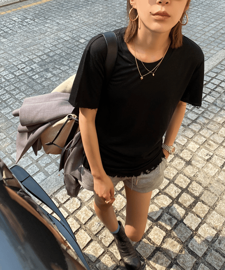 damaged ribbed t-shirt / 3color　hm1303