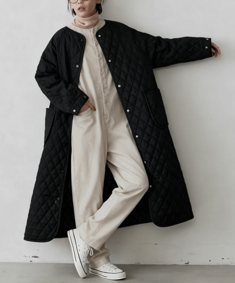 collarless quilted coat　hm2686