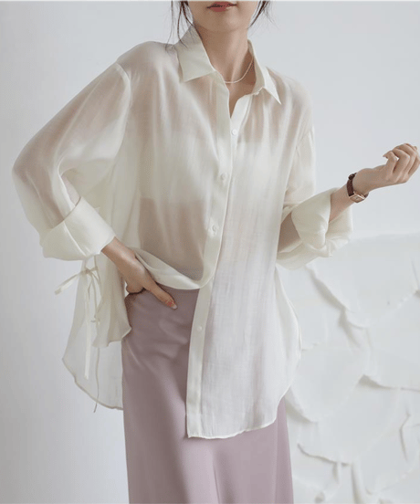 ribbon sheer shirt / 5color　hm2880*