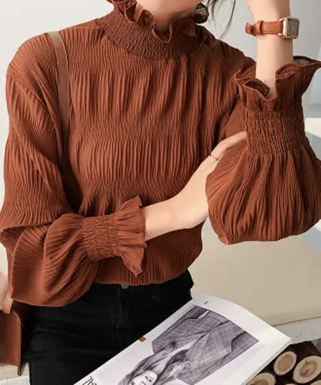 shirring high-neck blouse / 5color　hm2614