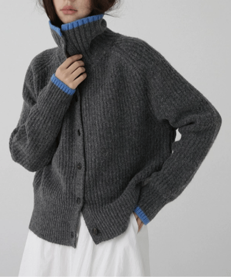 contrast color cardigan / 2color　hm1880