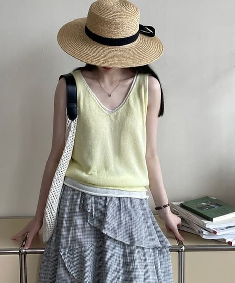layered v-neck tank / 7color　hm2257