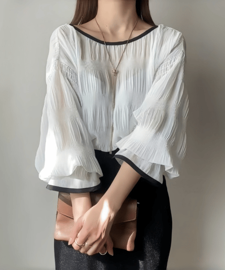ribbon pleated blouse / 3color　hm2970