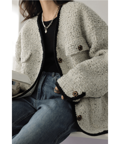 tweed trim jacket / 2color　hm2711