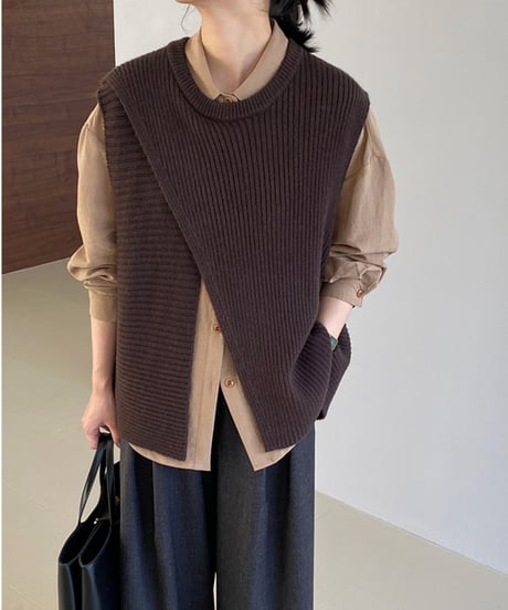 side slit knit vest  / 4color　hm2625