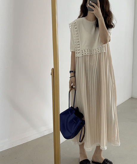 pleated lace dress / 2color　hm2861
