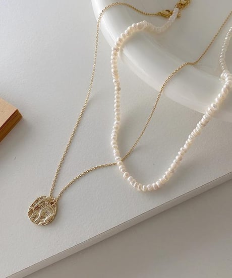 pearl & coin mix necklace　hm1569