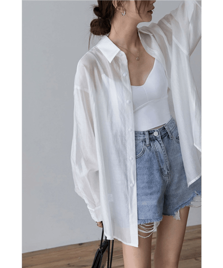 ribbon sheer shirt / 2color　hm2878