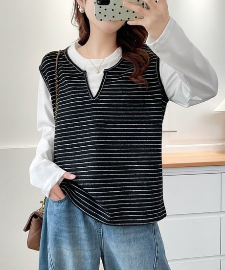 layered stripe top / 2color　hm2610