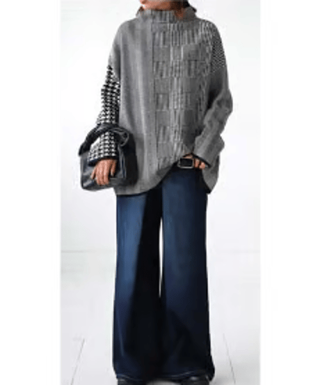 patchwork pattern knit top　hm2687