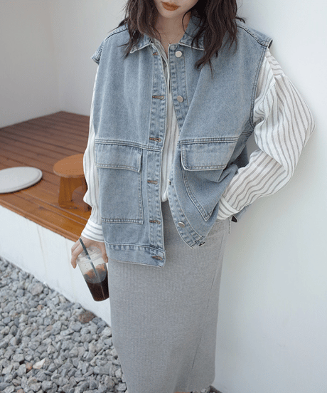 relaxed denim vest / 2color　hm2633