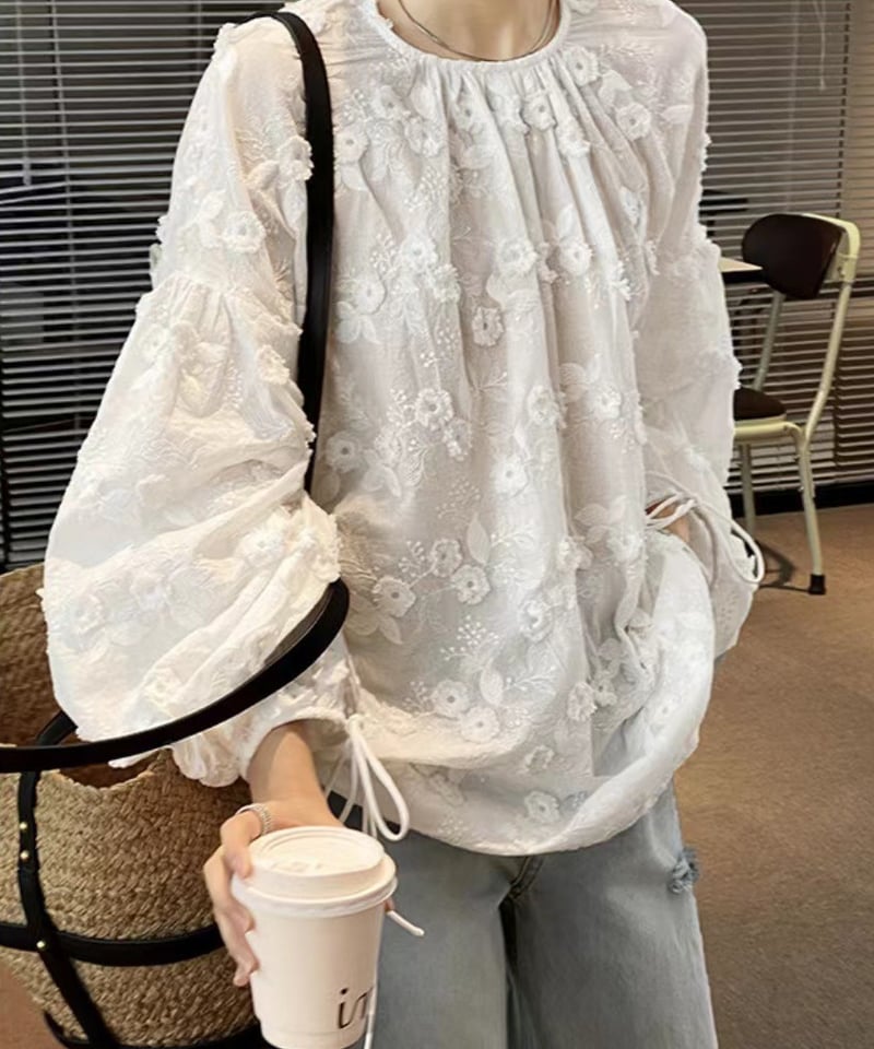 即納》flower embroidery blouse hm1374 | Her Me