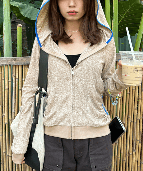 piping zip hoodie / 2color　hm1449