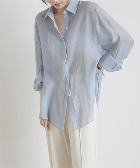 ribbon sheer shirt / 5color　hm2880*