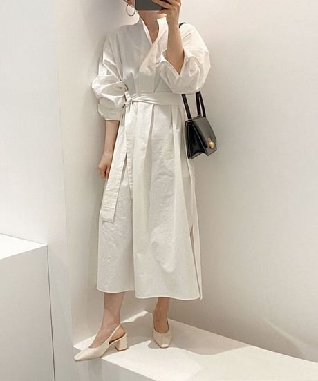 puff sleeve dress / knit vest　hm1721