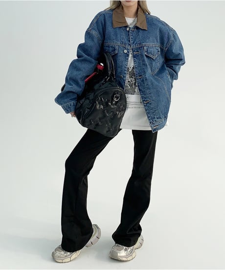 leather collar denim jacket　hm1931