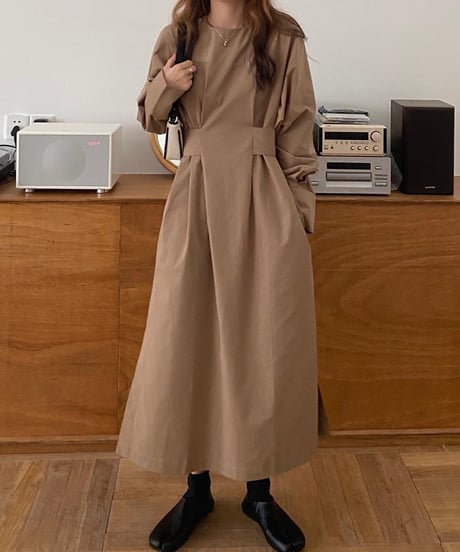 waist tuck side slit dress / 3color　hm1742