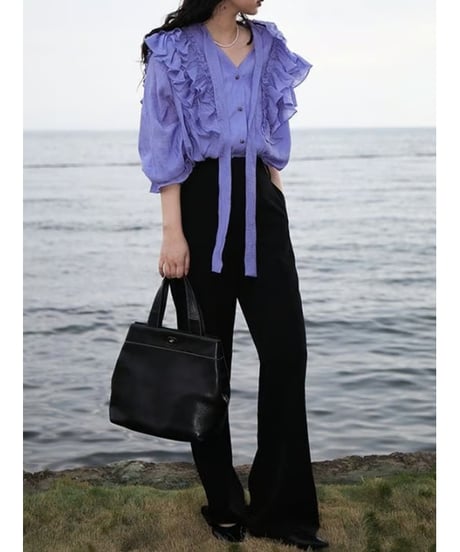 bowtie frill purple blouse　hm2000