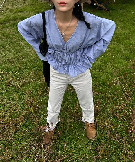 v-neck lace blouse / 2color　hm1381