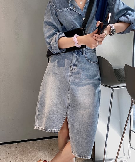 asymmetric denim slit skirt　hm1350