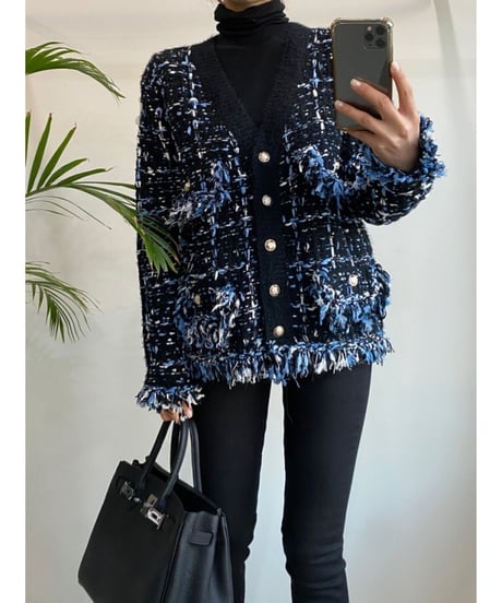 fringed tweed jacket / 2color　hm1813