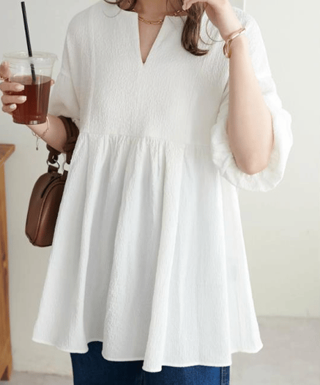 gathered v-neck blouse / 4color　hm2894
