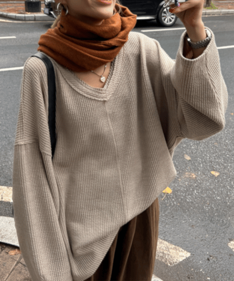 v-neck knit top / 2color　hm1129