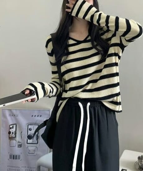 border knit top / 3color　hm2518
