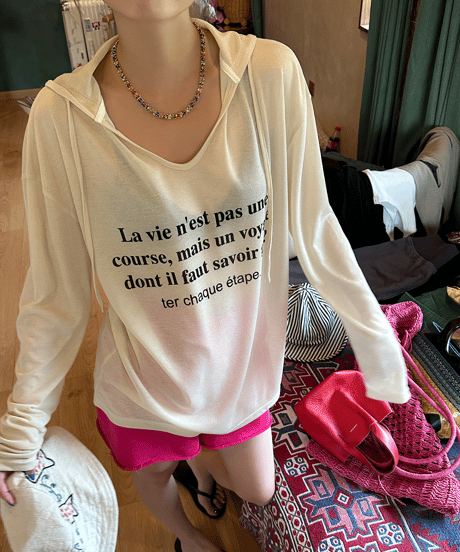 letter print hooded top / 2color　hm1446