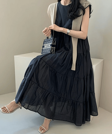 tiered cotton dress / 4color　hm2907