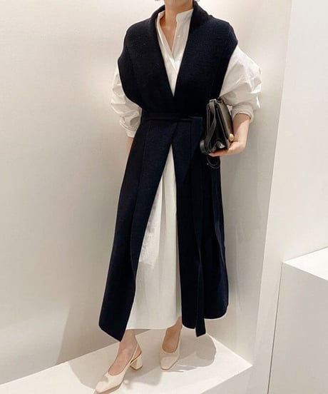 puff sleeve dress / knit vest　hm1721