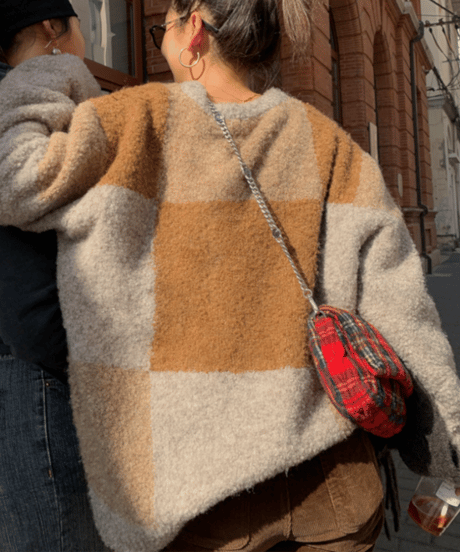 block check knit top / 2color　hm1113