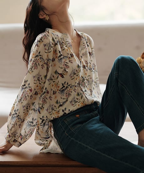 flower puff sleeve blouse　hm1686