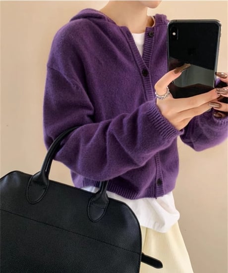 hooded knit cardigan / 5color　hm2680