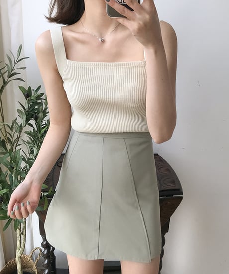 square neck lib knit tank top /5color　hm1513