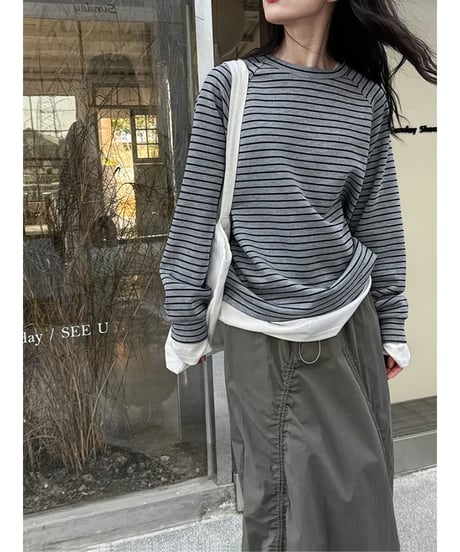 loose strip sweatshirt / 2color　hm2059