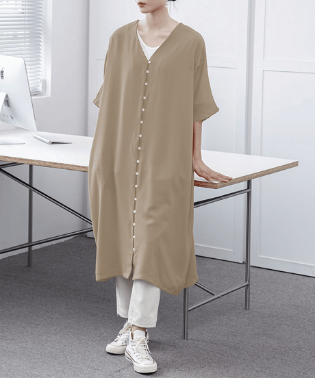 v-neck shirt dress / 5color　hm2958