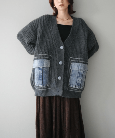denim × knit cardigan　hm2752