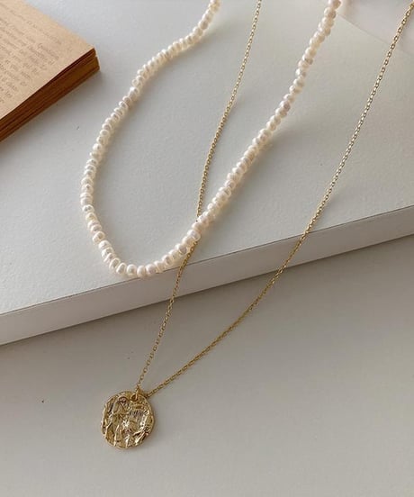 pearl & coin mix necklace　hm1569