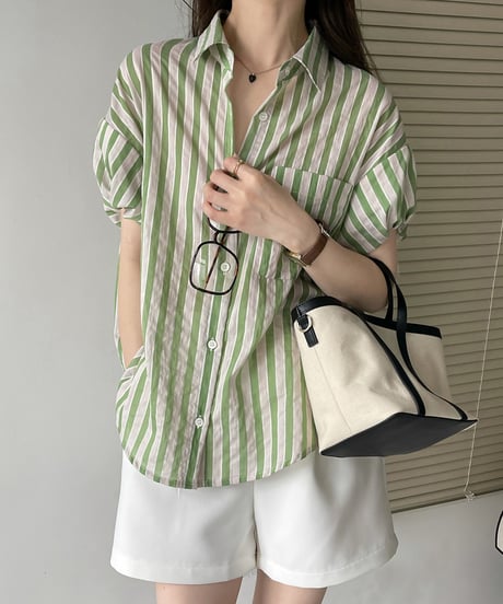 feminine stripe blouse / 2color　hm1478