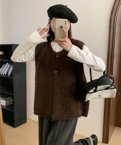 fluffy crewneck vest / 4color　hm2679